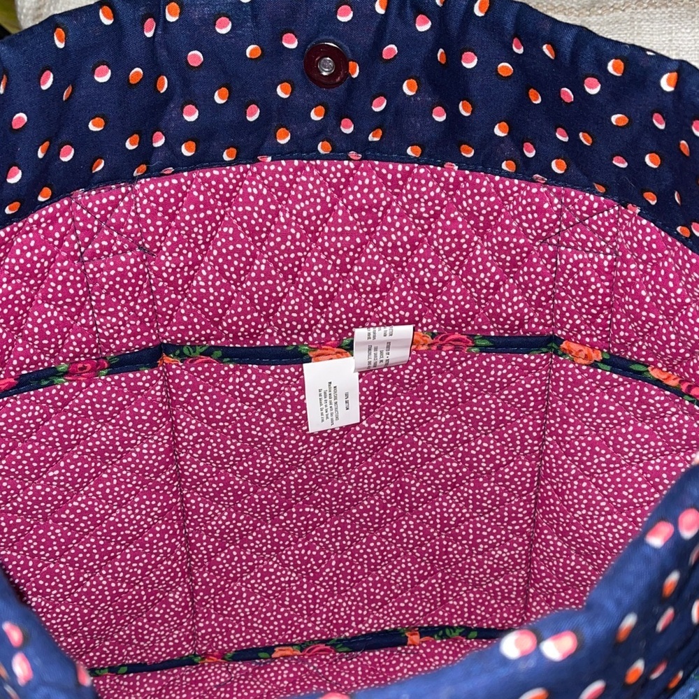 Whimsical Navy Floral and Polka Dot Tote Bag NWT Large - Picture 7 of 7